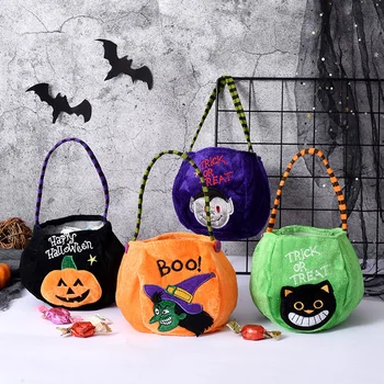 Halloween Non-Woven Tote Bag with Black Hat, Pumpkin, Witch, Ghost Design - Perfect for Trick-or-Treating and Spooky Decor"