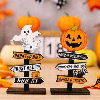 Halloween Wooden Pumpkin Letter Tree Decoration - Ghost Table Decor for Ghost Festival, Dead Party, Trick-or-Treat Day