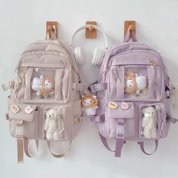 Stylish and Spacious Nylon Backpack for Women - Multi-Pocket Design, Perfect for High School and College Students, Fits Laptops and Books with Ease"