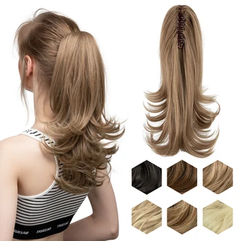 Elevate Your Look with SARLA Synthetic Claw Clip-In Ponytail Hair Extensions - 14" Wavy False Pigtail in Fake Blonde Hair with Elastic Band, Perfect for Effortless Elegance